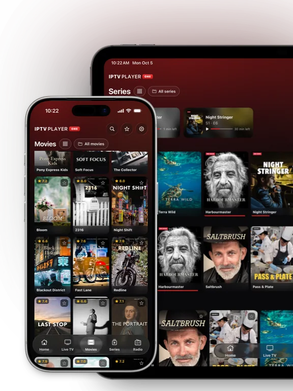 Movies on an iPhone and series on an iPad in IPTV Player One