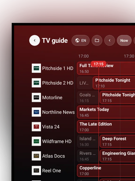 The TV guide in the IPTV Player One TV app