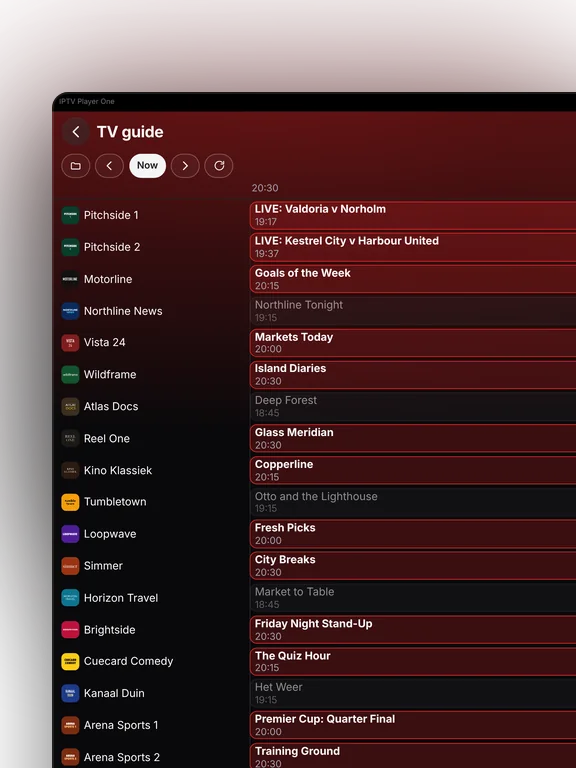 The TV guide in IPTV Player One for Windows